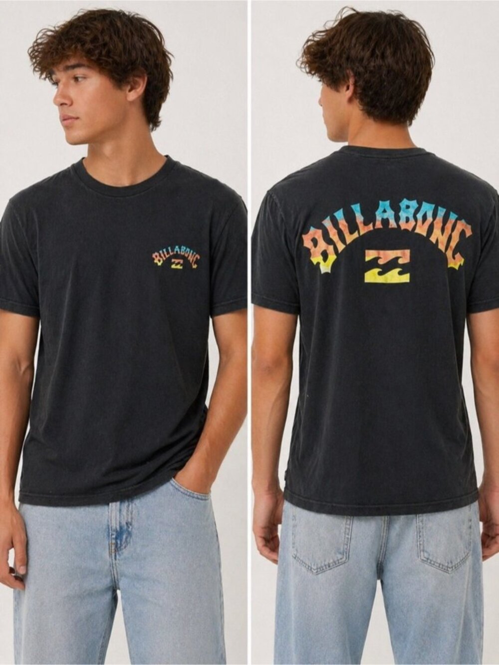 Billabong Black Tee with Multicolor Retro Logo